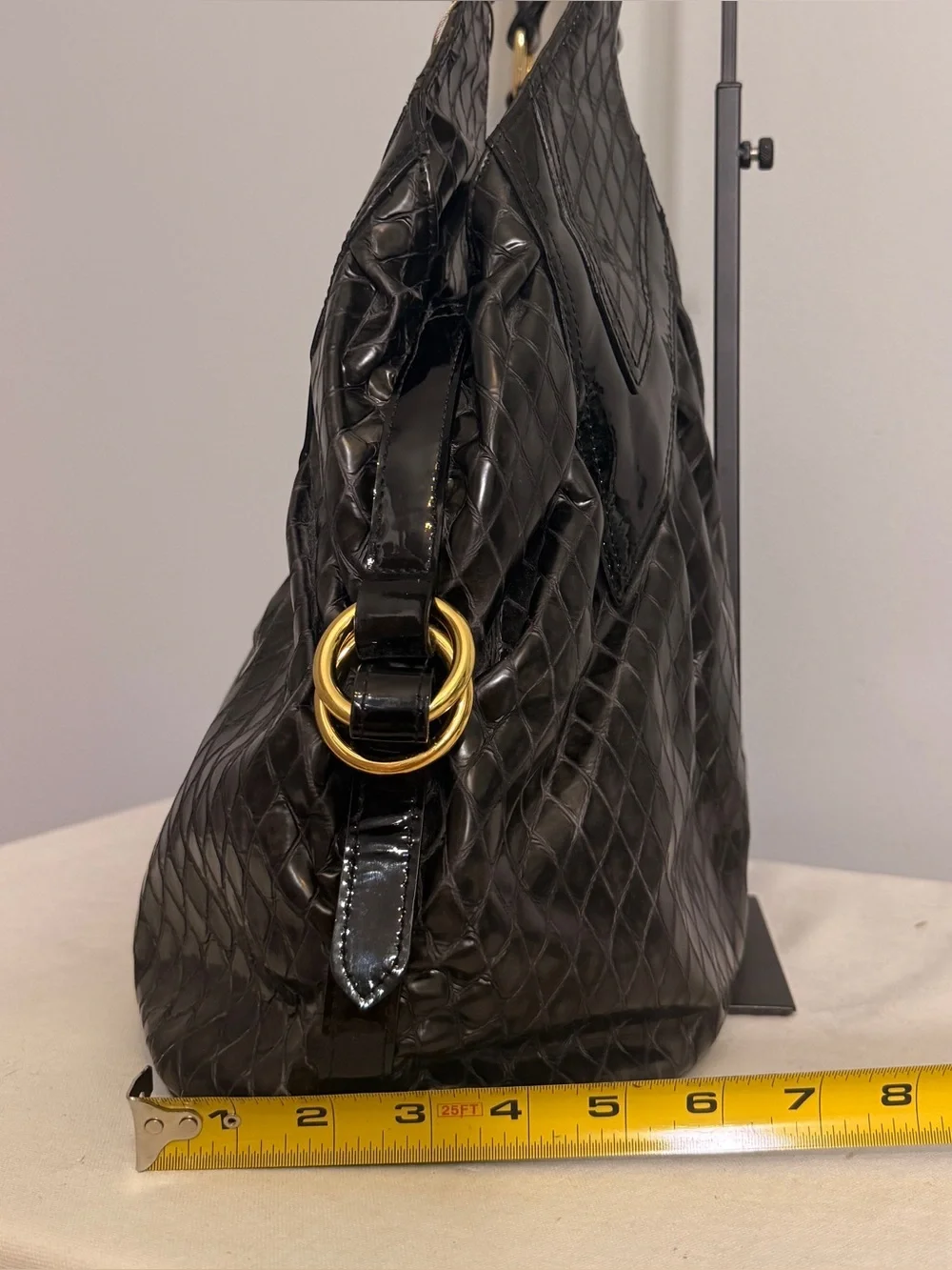 Goldenbleu Hobo Shoulder Bag Black Patent Leather Diamond Quilted Y2K